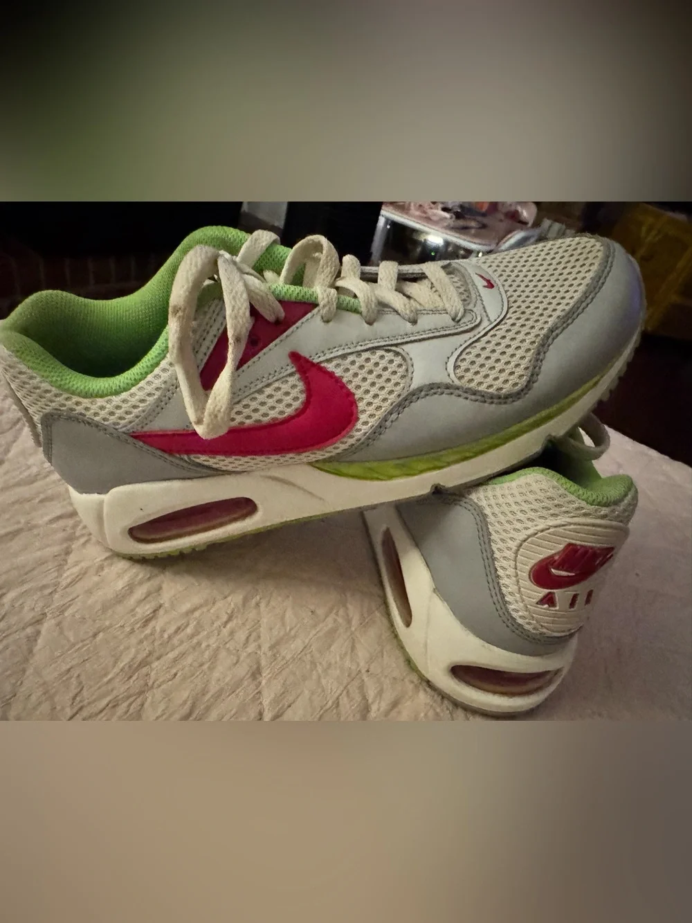 Nike Womens Sneakers with Pink Swoosh and Green Lining